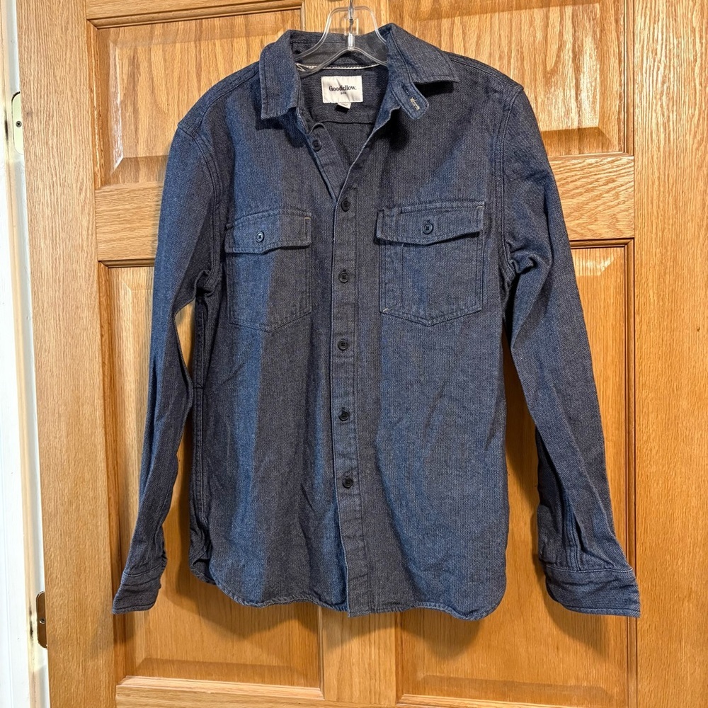 Goodfellow Dark Blue Chambray Denim Shirt Button Up Long Sleeve Men’s Small S